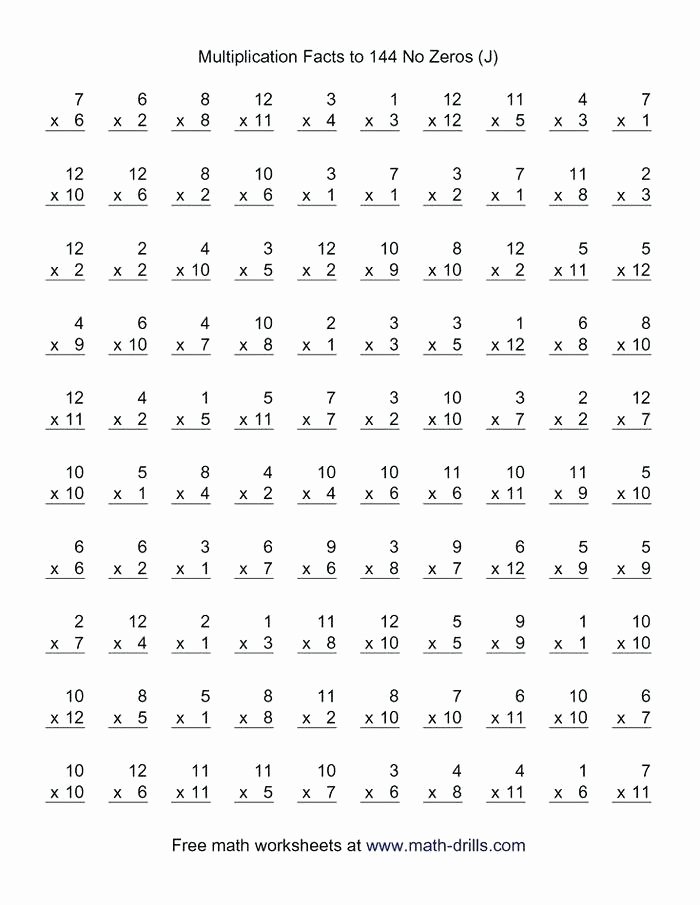 0 12 Multiplication Test 12 Multiplication Facts Worksheets