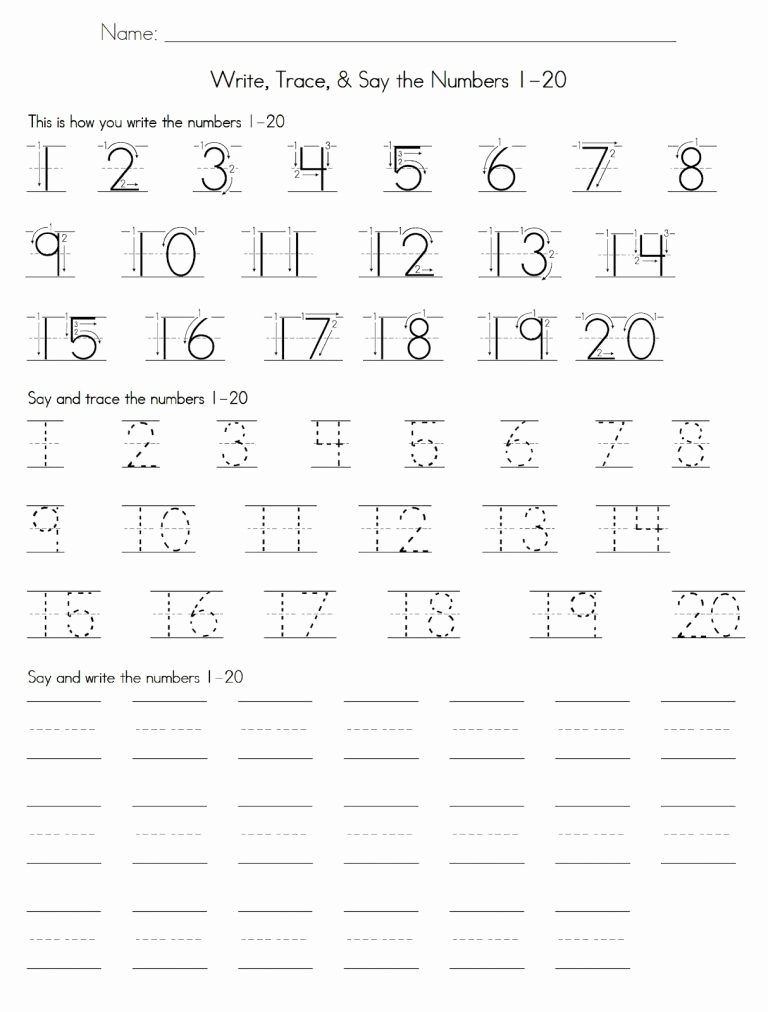 1 10 Writing Worksheets Trace Number 1 20 Worksheets Math