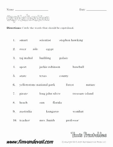 1st Grade Capitalization Worksheets Elegant Free Printable Capitalization Worksheets Math Punctuation