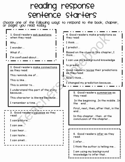 1st Grade Sentence Starters Beautiful Reading Response Sentence Starters Product From Sweet and