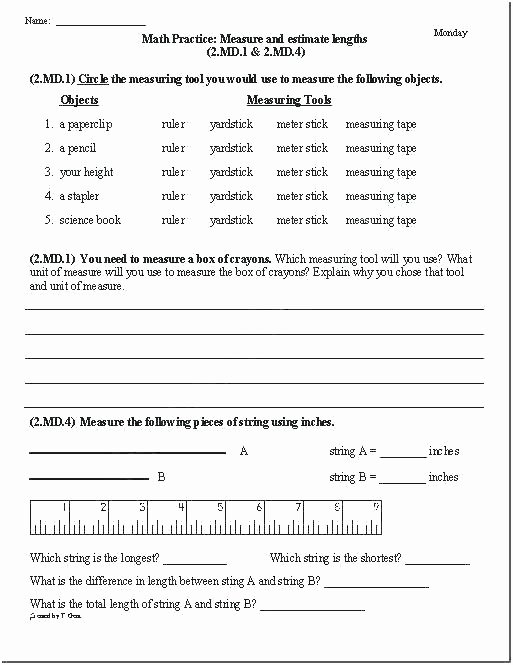 2nd Grade Measurement Worksheet Ruler Worksheets