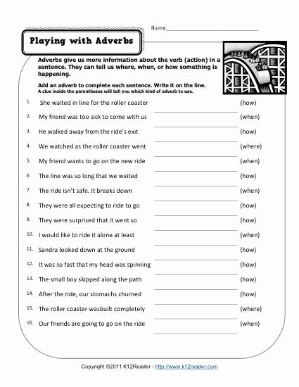 2nd Grade Noun Worksheets Playing with Adverbs Grammar
