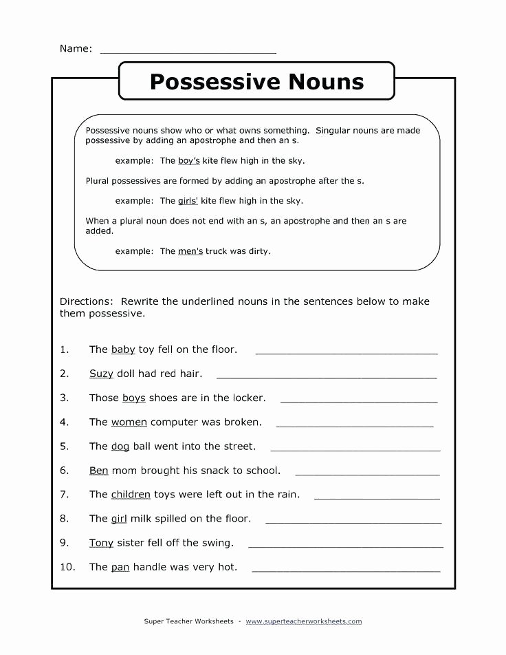 2nd Grade Pronoun Worksheets Possessive Nouns Worksheets Grade Worksheet Possessive