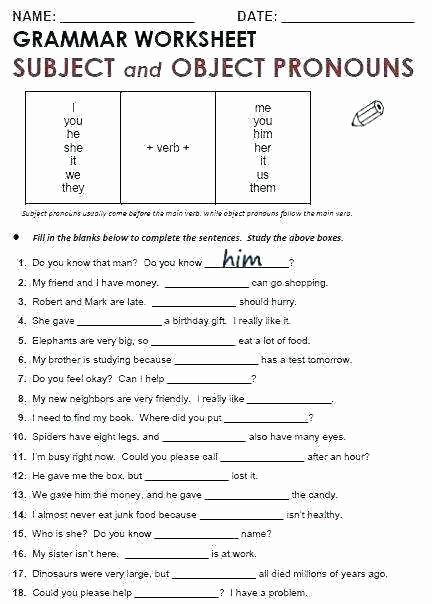 2nd Grade Pronoun Worksheets Subject Object Pronoun Worksheets Grade Verb Agreement