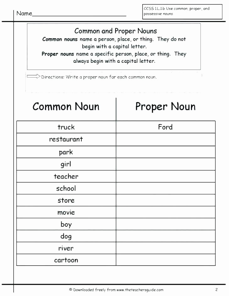 2nd Grade Proper Nouns Worksheet Pronoun Worksheets Grade Adverb Worksheet where Printable