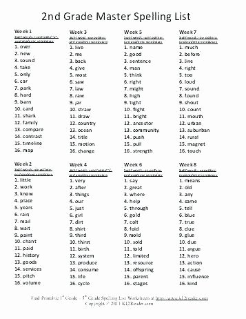 2nd Grade Spelling Words Worksheets Second Grade Spelling Worksheets Good Master List Reading