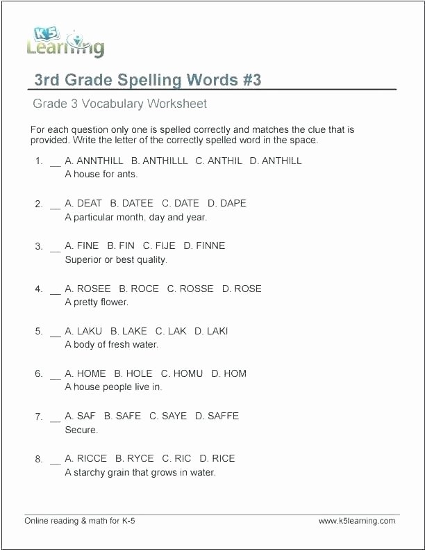 2nd Grade Spelling Worksheet Second Grade Spelling Words Worksheets