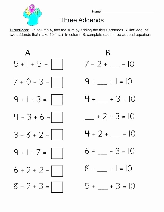 3 Addends Worksheets Basic Math Addition Worksheets