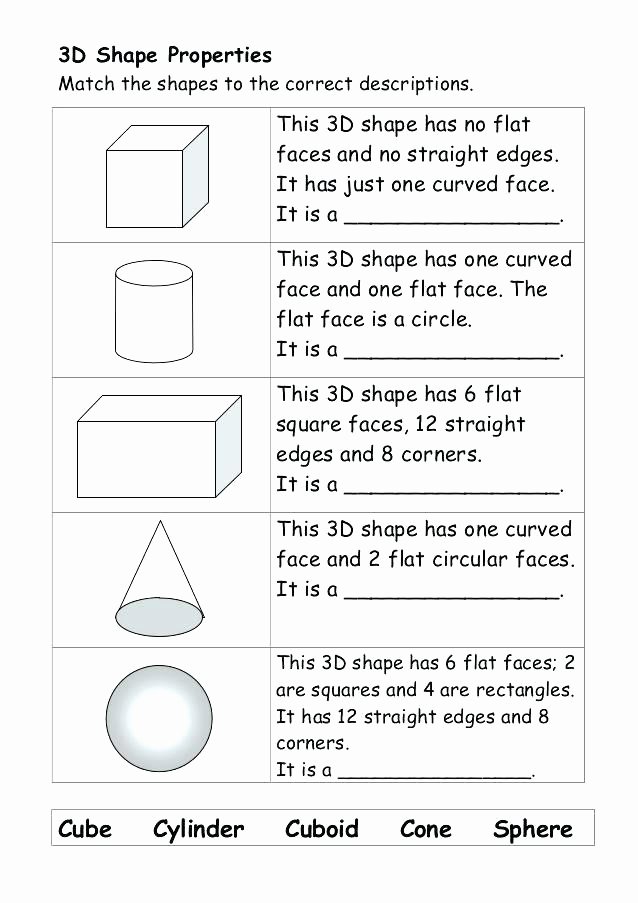 3 Dimensional Shapes Worksheet Flat Shapes Worksheets