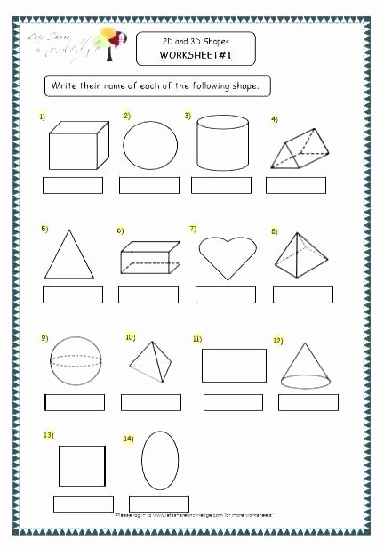 3d Shapes Worksheet Kindergarten Shapes Worksheets for Grade 2 Math Shape Geometry
