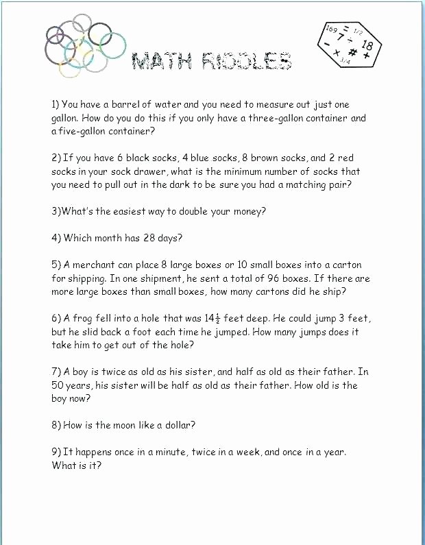 3rd Grade Brain Teasers Worksheets Grade Math Brain Teasers Worksheets Implied Main Ideas 5th 5