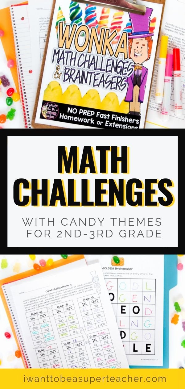 3rd Grade Brain Teasers Worksheets Wonka Math Challenges &amp; Brainteasers Candy themed Ff