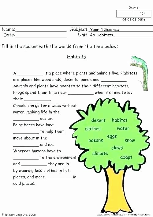 3rd Grade Habitat Worksheets Science Worksheets for Grade 4 social Fifth Year Habitats 5 1