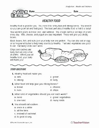 3rd Grade Main Idea Worksheets Healthy Food Reading Passage Questions Main Ideas Worksheets