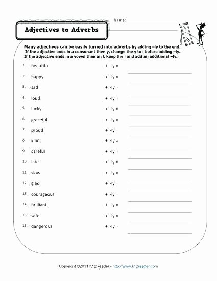 4th Grade Adverb Worksheets Changing Adjectives to Adverbs Free Printable Adverb
