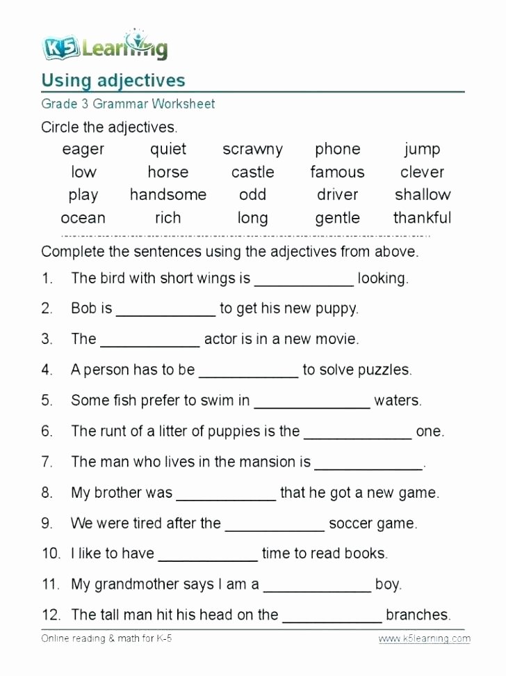 4th Grade English Worksheets Worksheets for 8th Grade English Grammar