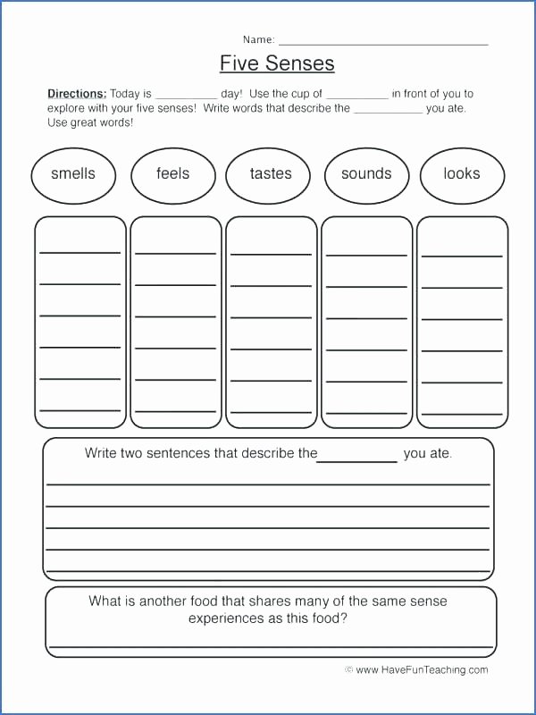 5 Senses Worksheets for Kindergarten Five Senses Worksheet the Five Senses 6 Sense organs Working