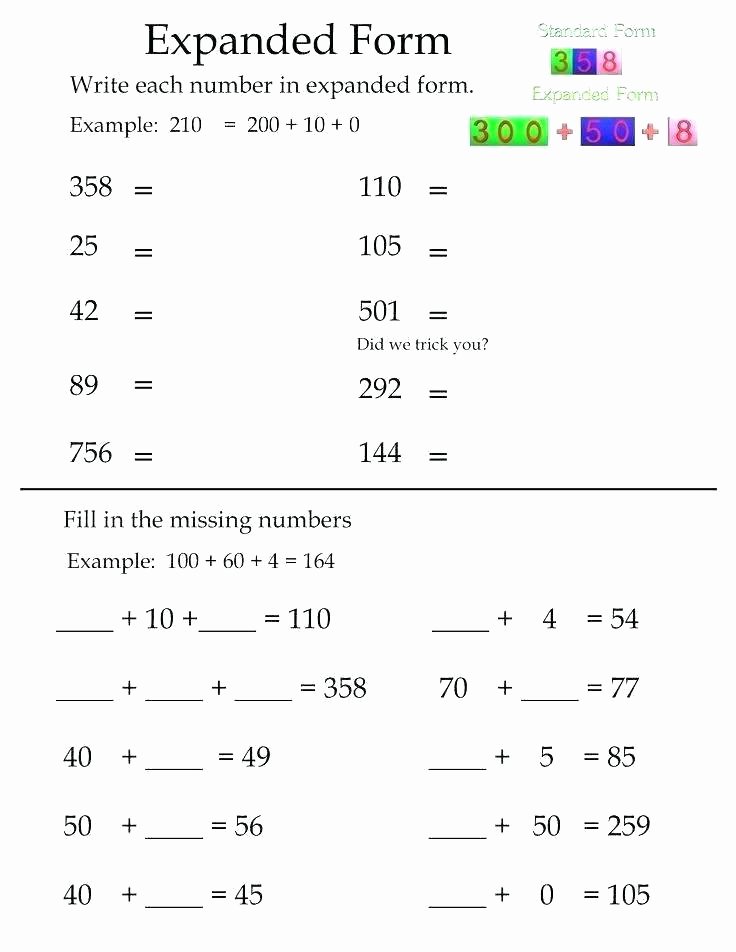 5th Grade Expanded form Worksheets Free Math Worksheets Grade Second Adding 2 Digit Numbers Two