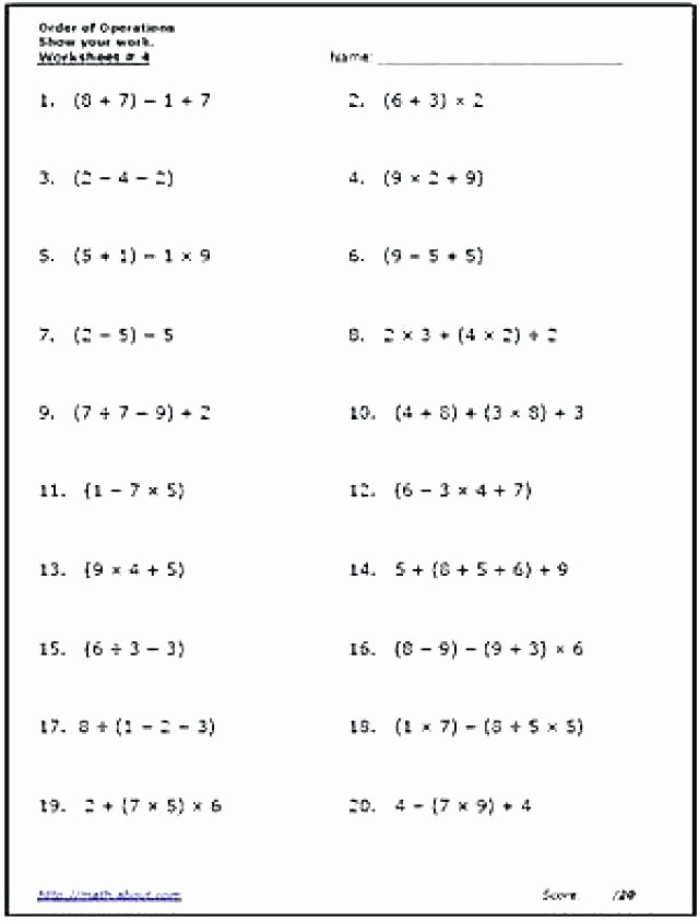 5th Grade Pemdas Worksheets Worksheets with Answers order Operations Practice Page