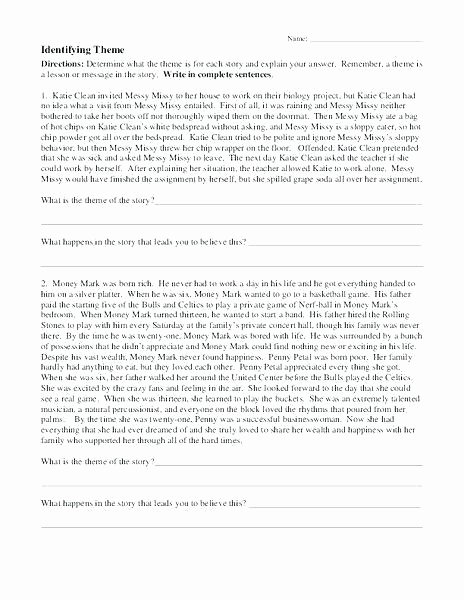 5th Grade theme Worksheets Identifying theme Worksheets for Grade Story Maps Printable