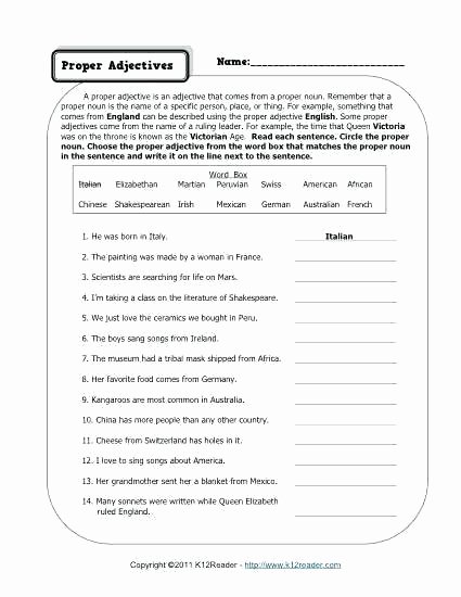 6th Grade Pronoun Worksheets About This Worksheet Proper Adjectives Worksheets Grade