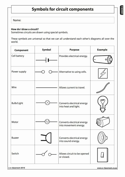6th Grade Science Worksheets Symbols for Circuit Ponents 1 Natural Science