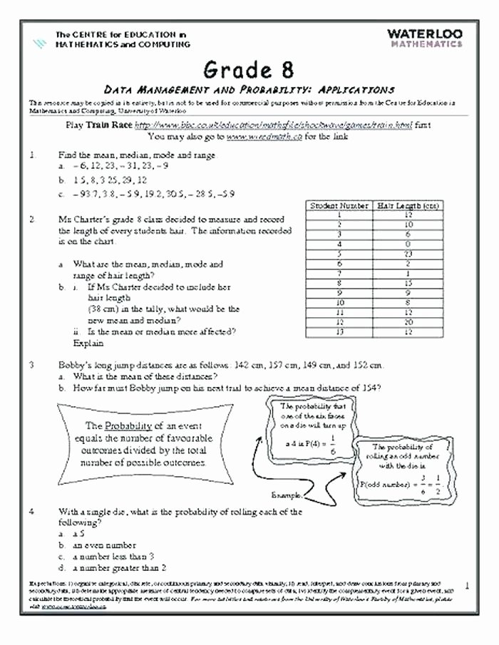 7th Grade Statistics Worksheets 8th Grade Probability Worksheets Probability Worksheets