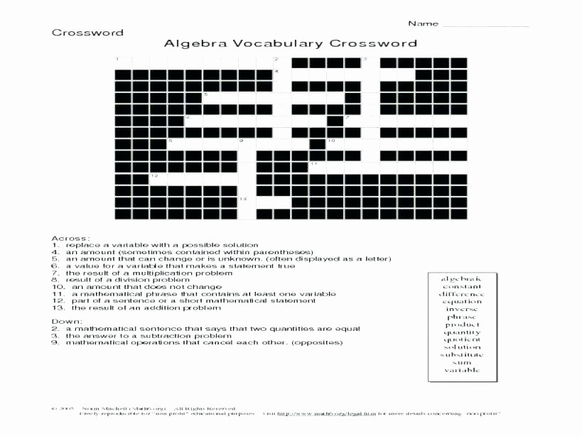 8th Grade Math Vocabulary Crossword Awesome Algebra Puzzles Worksheets Algebra Puzzle Worksheets Algebra