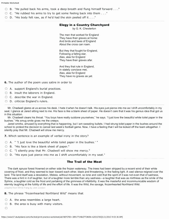 9th Grade Reading Worksheets Unique Irony Practice Worksheets – Primalvape