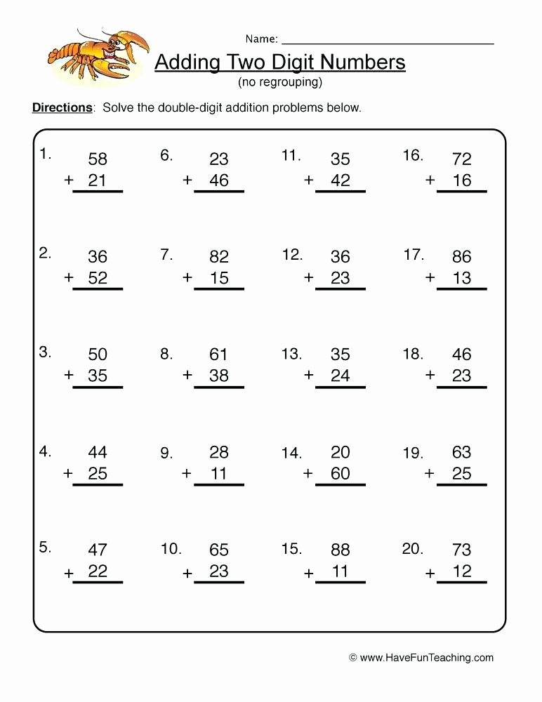 Adding Doubles Worksheet 2nd Grade Adding without Regrouping Worksheets – Mikkospace