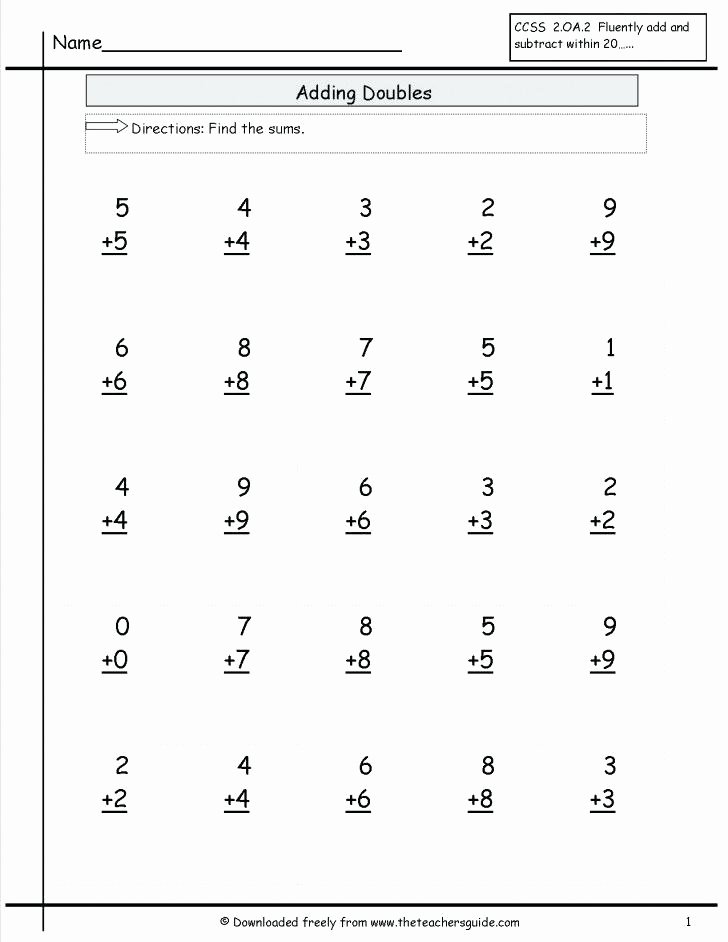 Adding Doubles Worksheet 2nd Grade Double Digit Addition Worksheet for and Grade Kids Doubles