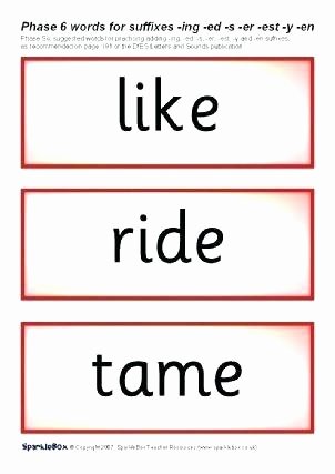 Adding S and Es Worksheets Phase 6 Word Cards for Add Suffixes Ed S Er Est Y and En