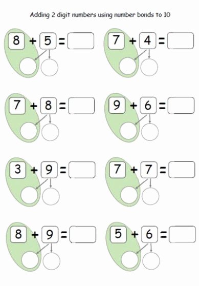 Adding Two Digit Numbers Worksheets Adding 2 Digit Numbers Using Number Bonds to 10