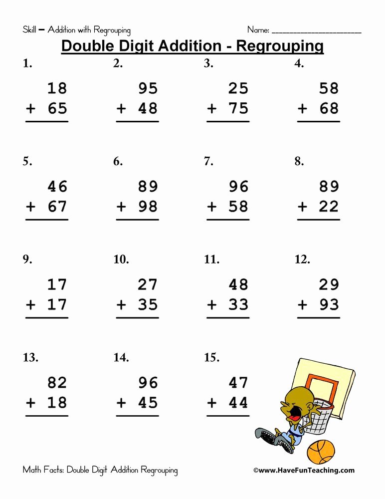 Adding Two Digit Numbers Worksheets Double Digit Addition with Regrouping Worksheet Pack