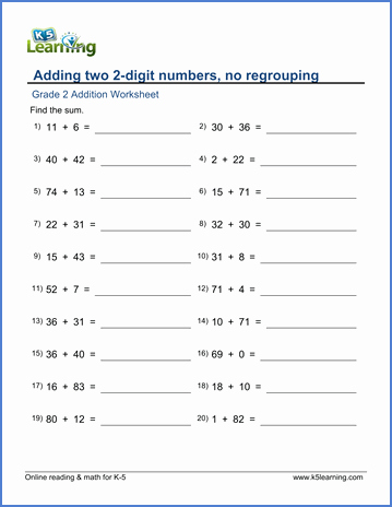 Adding Two Digit Numbers Worksheets Free Math Worksheets for 2 Digit Addition No Regrouping