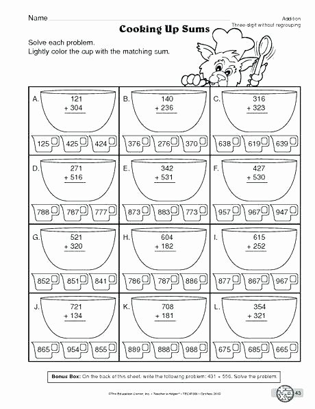 Addition 3 Digits Worksheets Math Worksheets without Regrouping