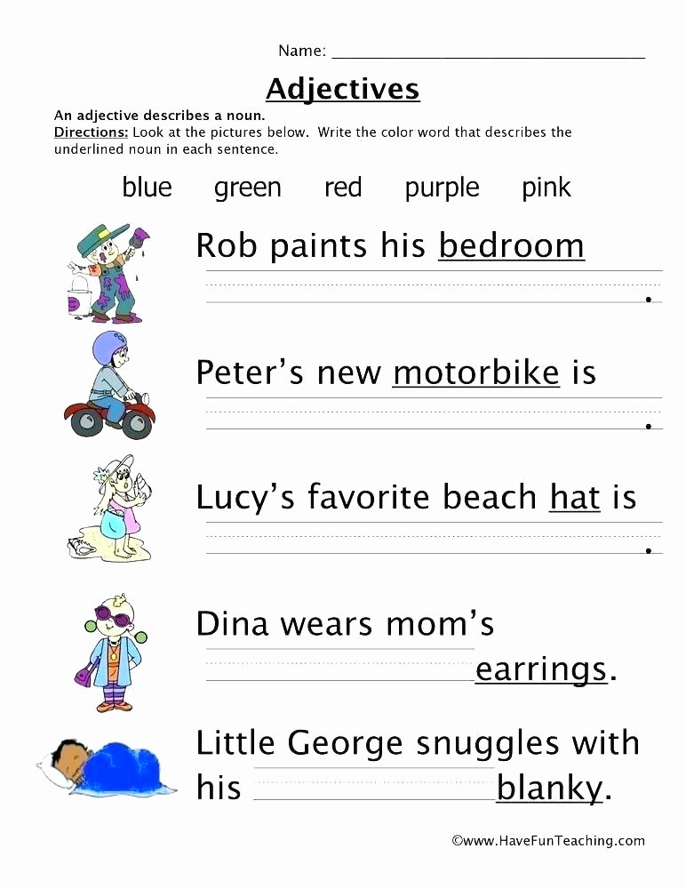 Adjective Worksheets 2nd Grade Nouns Pronouns and Adjectives Worksheets
