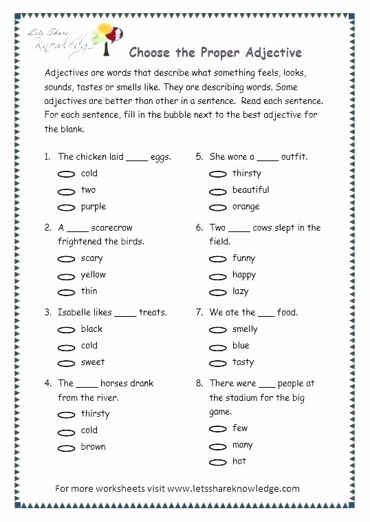 Adjectives Worksheet 2nd Grade Adjective and Rb Worksheets with Answer Key Along Sentences