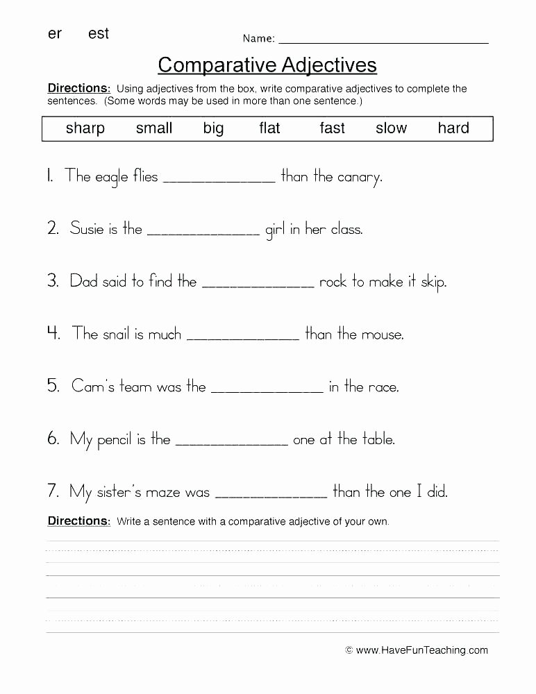 Adjectives Worksheets 3rd Grade Adjectives Worksheets for Grade 6