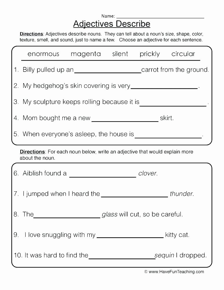 Adjectives Worksheets 3rd Grade Free Adjective Worksheets 5th Grade
