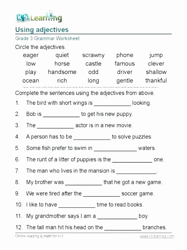 Adjectives Worksheets 3rd Grade Grammar Worksheets Grade 3 Articles for Free English Pdf