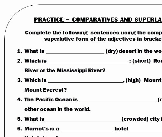 Adjectives Worksheets 3rd Grade P Parative Superlative Worksheet 3rd Grade and Worksheets
