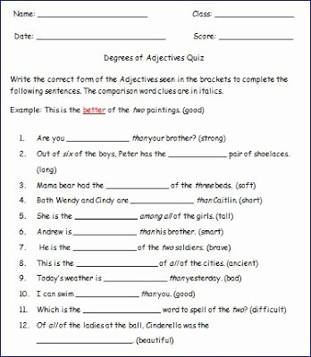 Adjectives Worksheets for Grade 2 Adjective Worksheets Parative Superlative