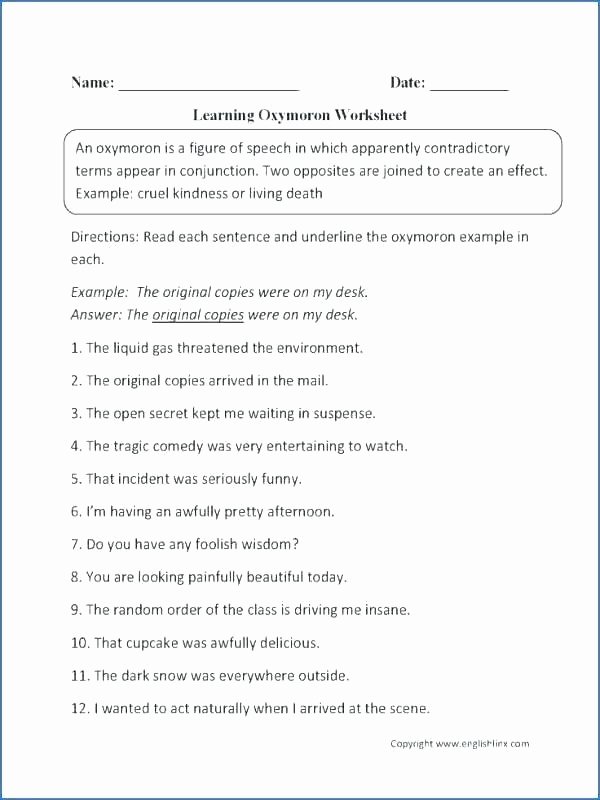 Alliteration Worksheets 4th Grade Figurative Language Worksheets 9th Grade