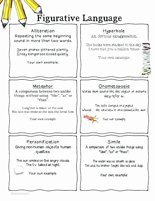 Alliteration Worksheets 4th Grade Figurative Language Worksheets Pdf