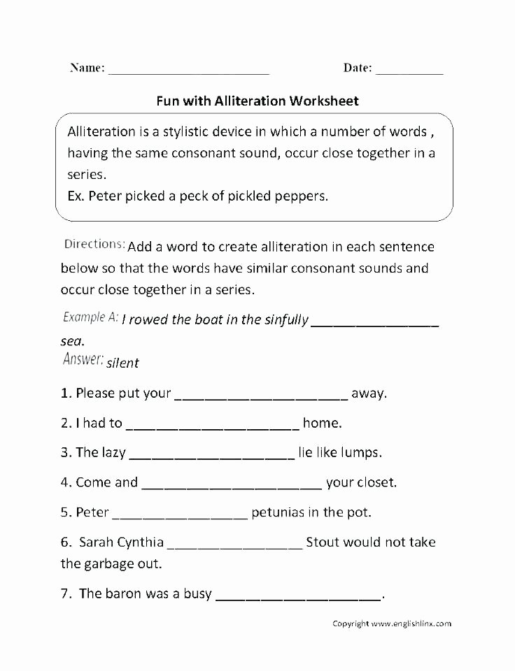 Alliteration Worksheets 4th Grade Free Alliteration Worksheets – Balaicza