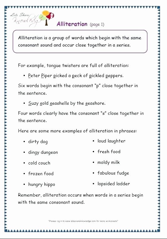 Alliteration Worksheets 4th Grade Free Printable Alliteration Worksheets