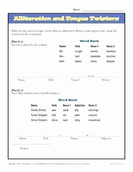 Alliteration Worksheets for Middle School Alliteration Worksheets for 6th Grade