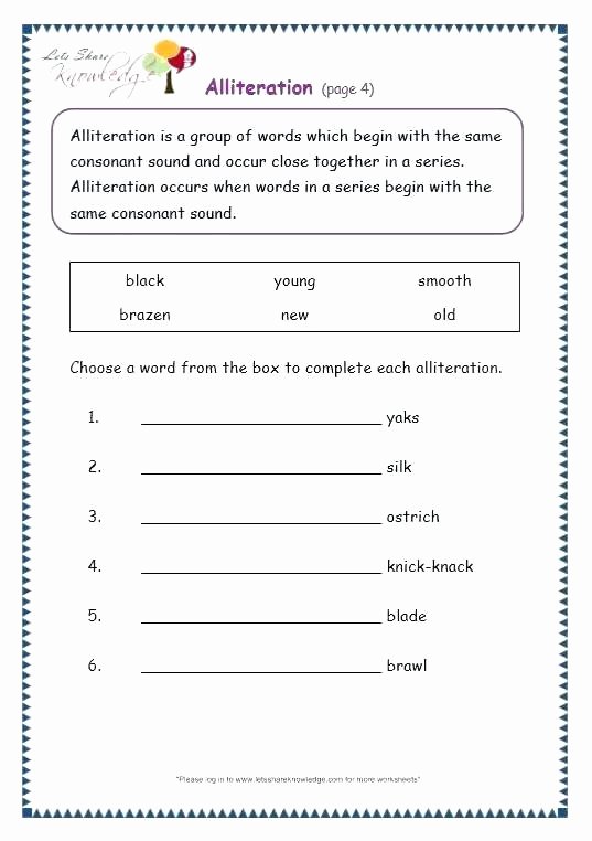 Alliteration Worksheets for Middle School Alliteration Worksheets Ideas About X Personification
