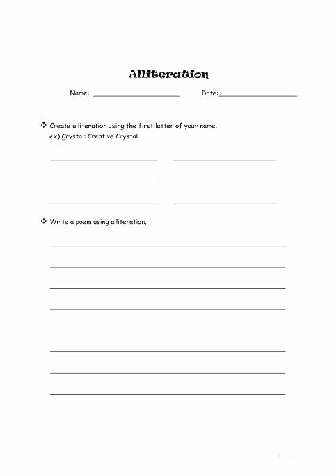 Alliteration Worksheets for Middle School Kindergarten Poetry Worksheets – Kenkowomanfo